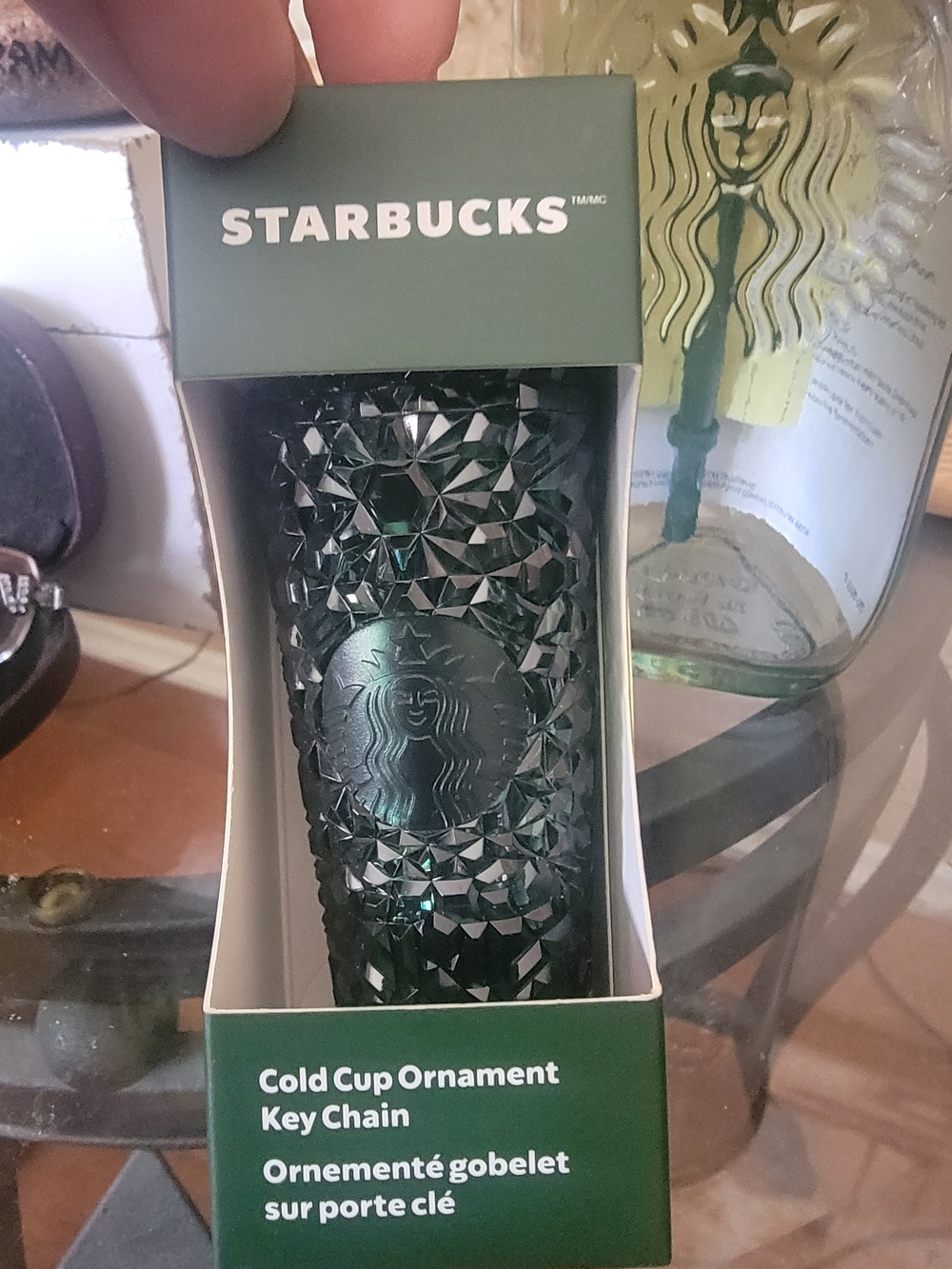 Starbucks Dark Green Faceted Cold Cup Keychain